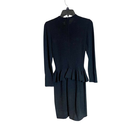 Don Sayres For Wellmore Vintage Peplum Dress Size S Black Wool Long Sleeve USA - Picture 2 of 6